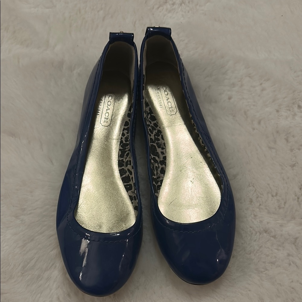 Coach Blue Flats with leopard print interior